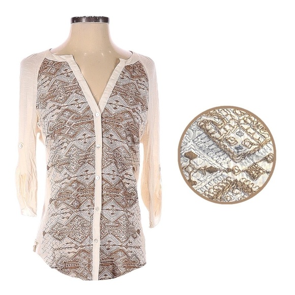 TINY Anthropologie Ivory Embroidered Boho Lurex Silk Blend Blouse Size S - Picture 1 of 9